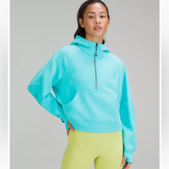 Lululemon ELECTRIC TURQUOISE M/L Scuba Oversized Half-Zip Hoodie - Picture 2 of 8